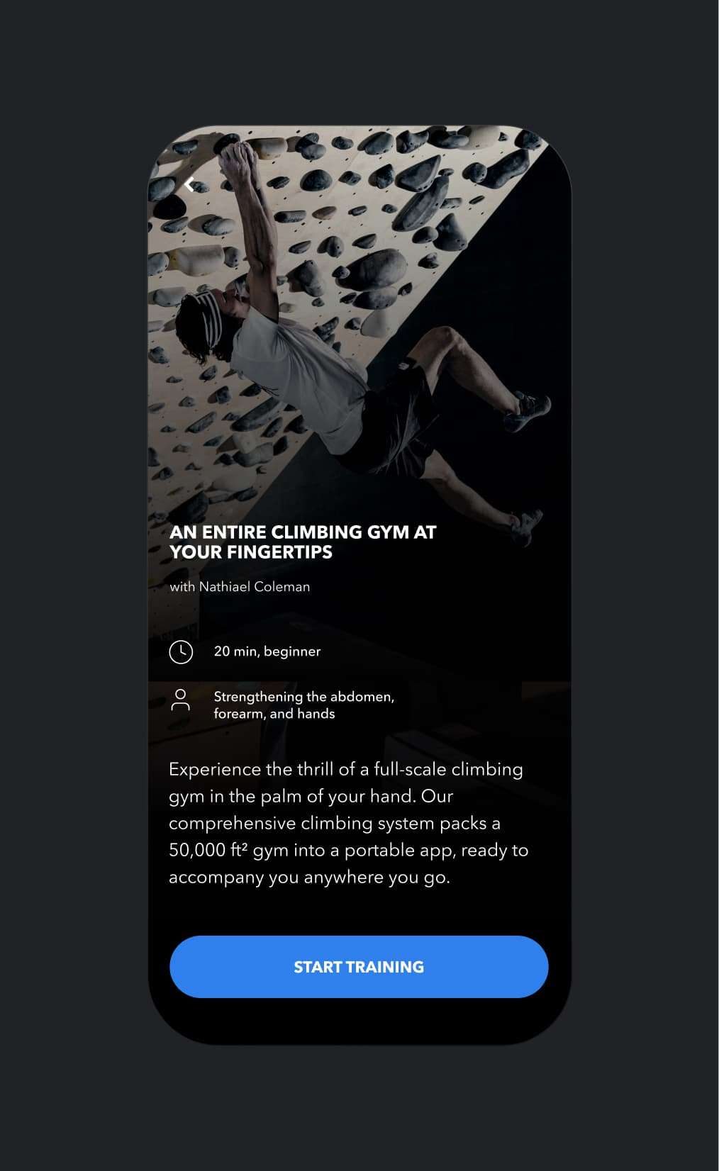 A class detail screen, start training