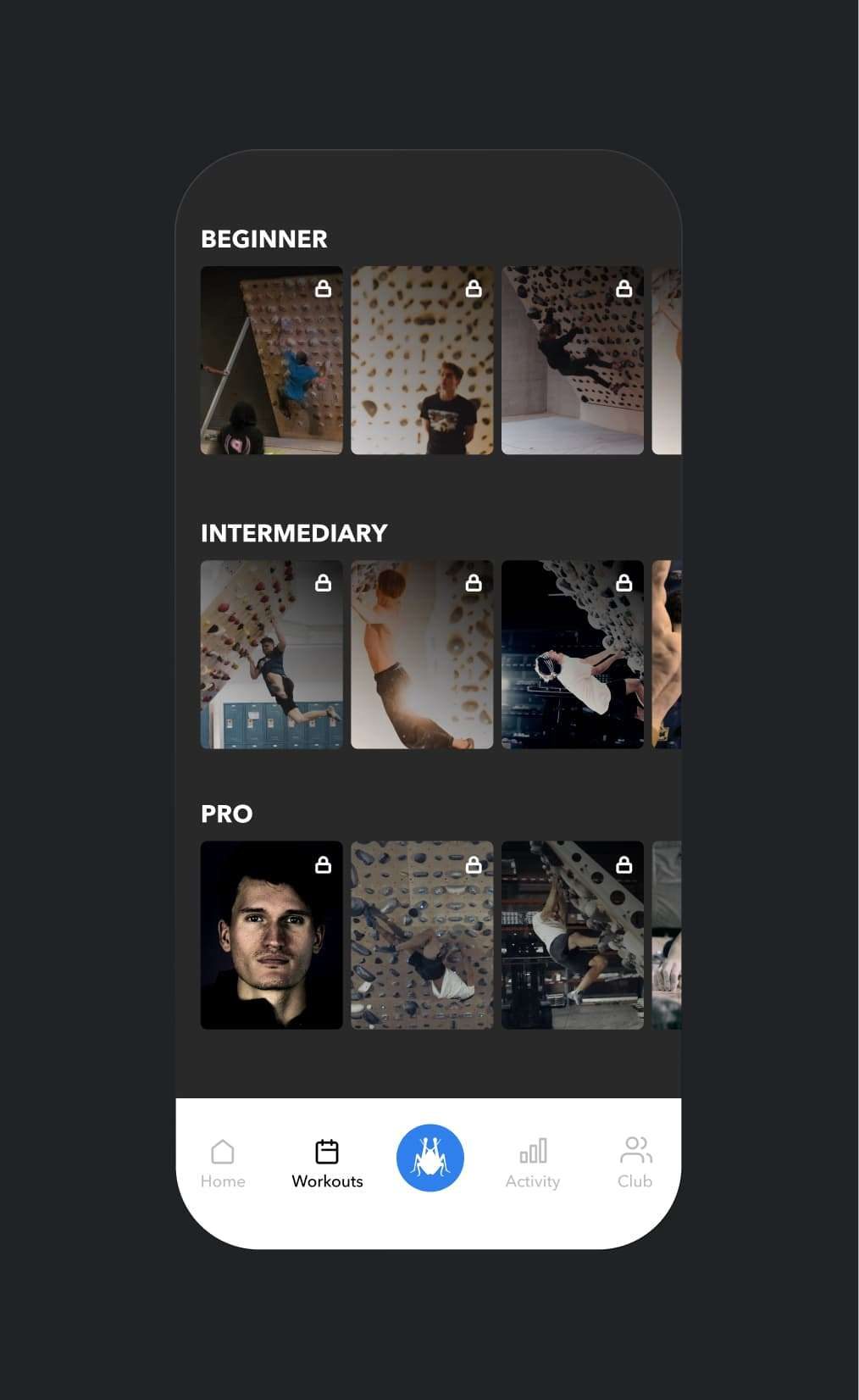 Workouts by level, beginner to pro
