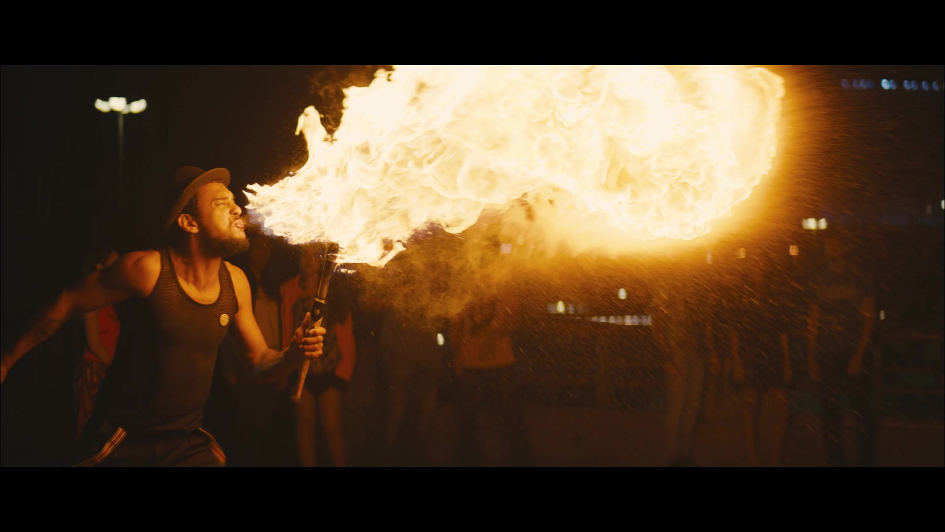 A fire-breather lights the night