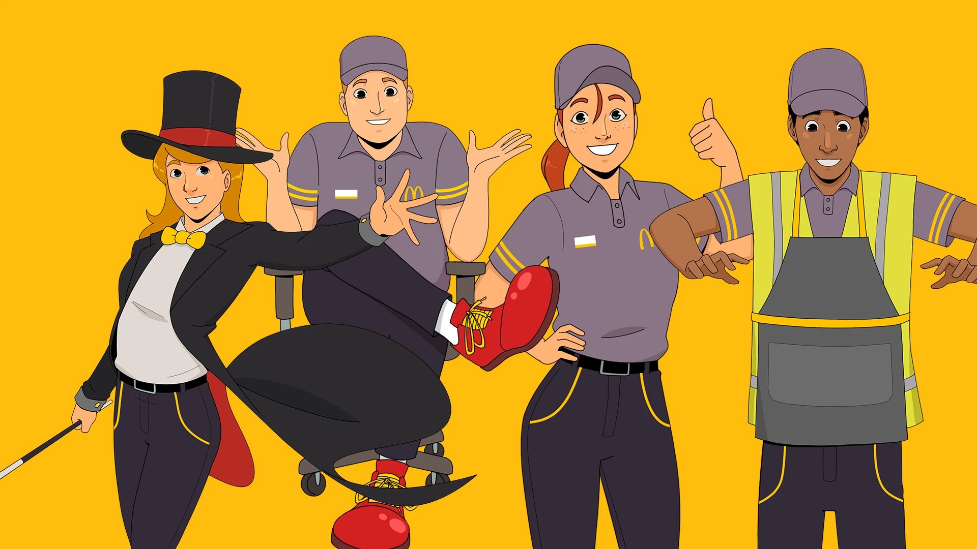 Crew characters in expressive poses